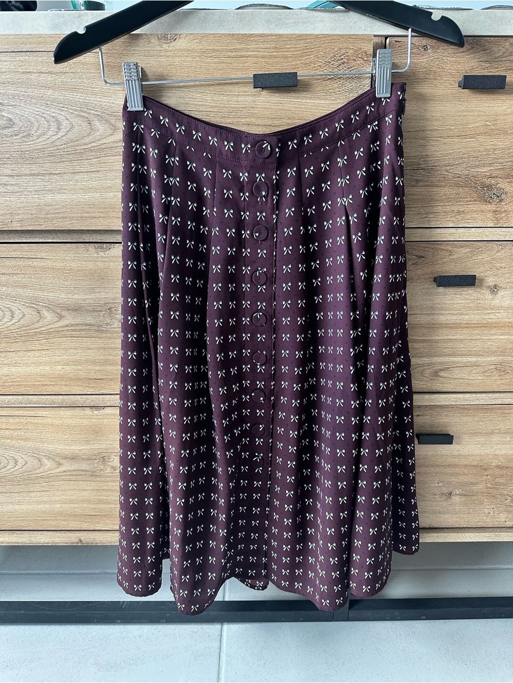 Talbots Burgundy Dotty Bows Midi Skirt
